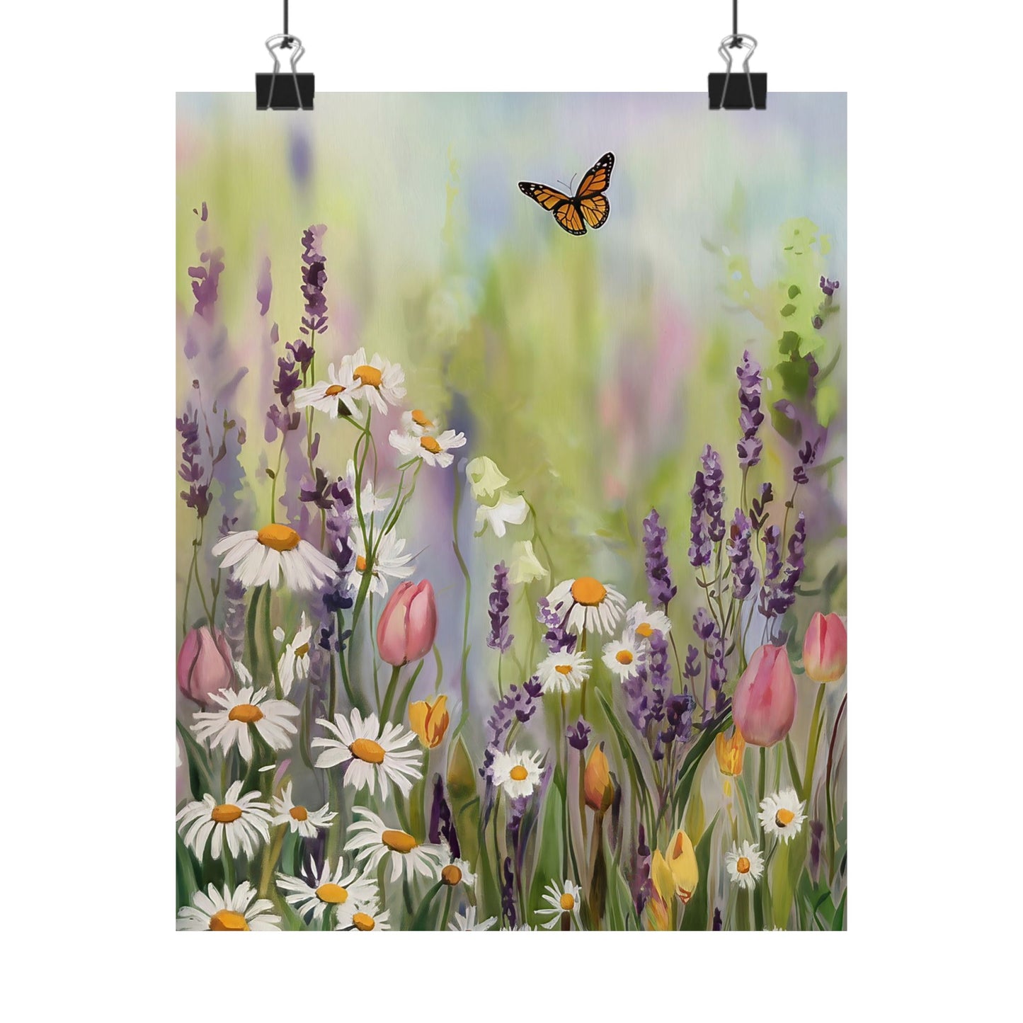 Field Of Flowers With Butterfly Poster