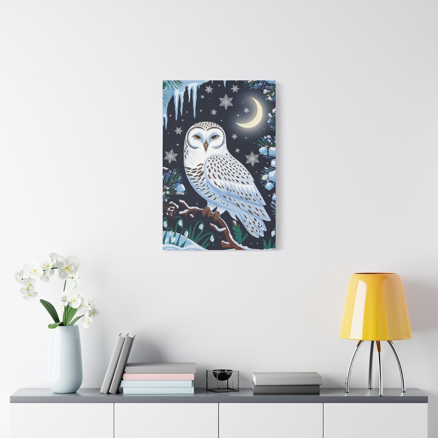 Snow Owl At Night Canvas Wall Art