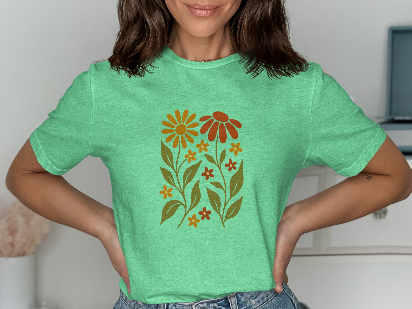 Floral Graphic Tee with Short Sleeves Fashion Product