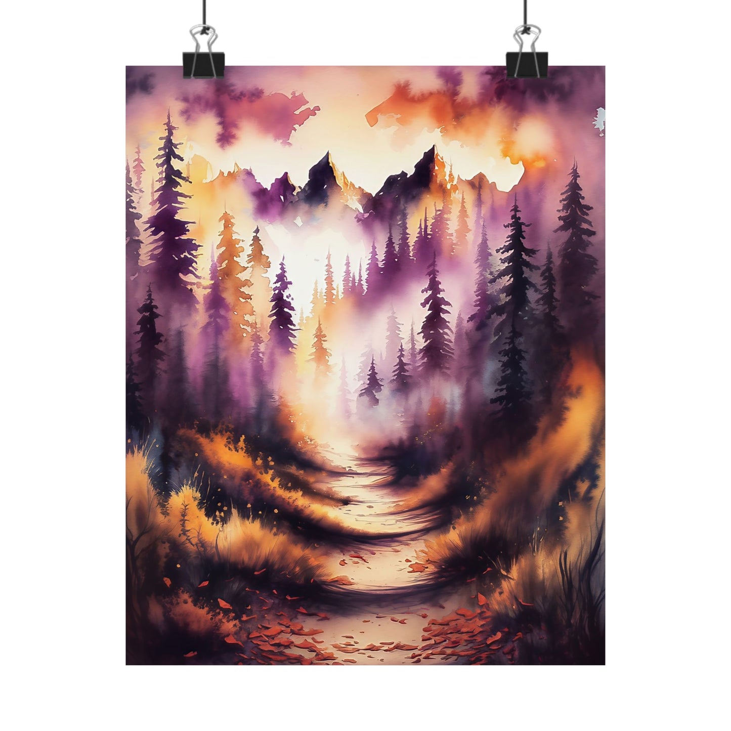 Misty Mountain Path With Pines Poster