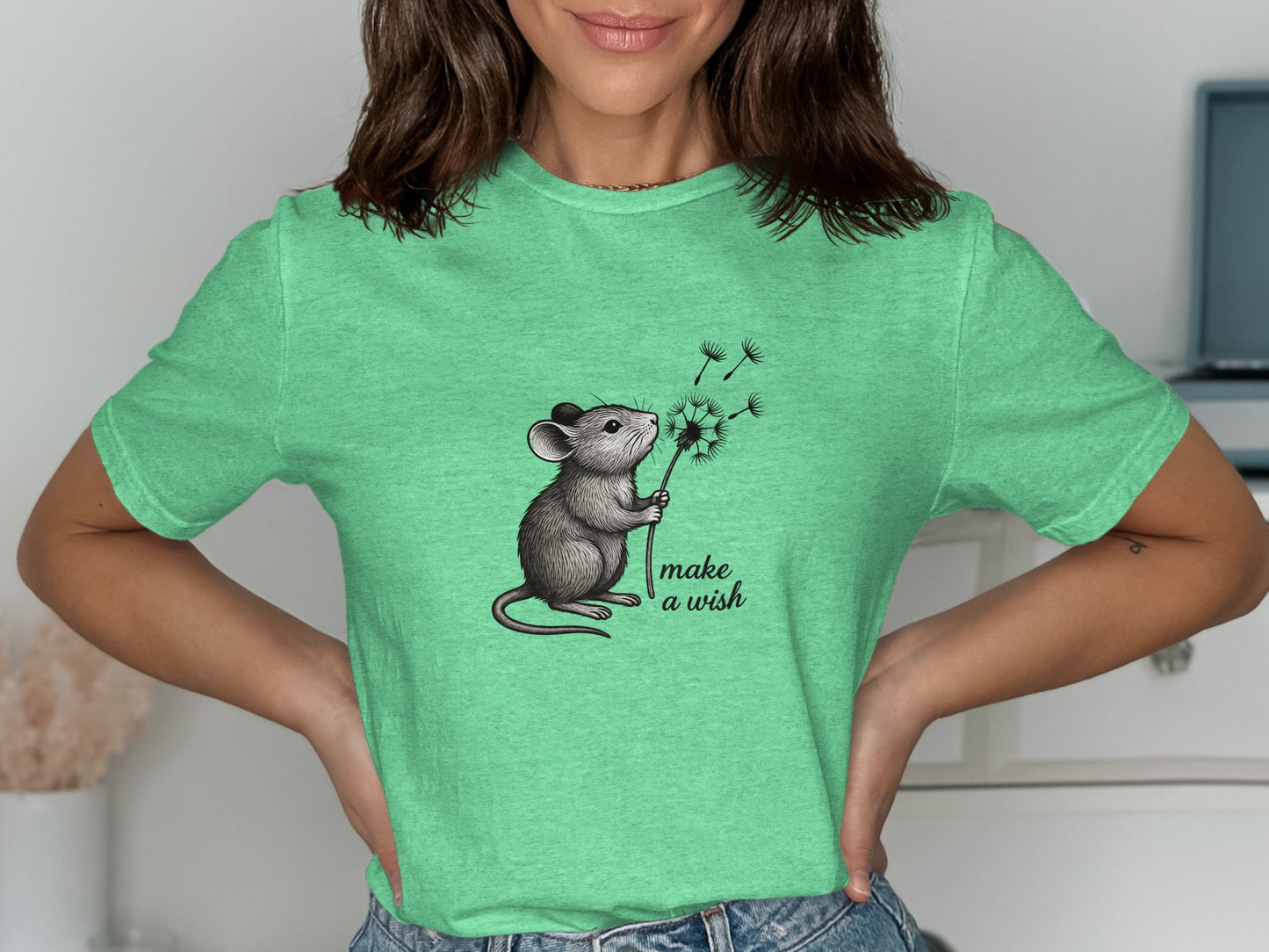 Adorable Mouse with Dandelion Make a Wish T-shirt