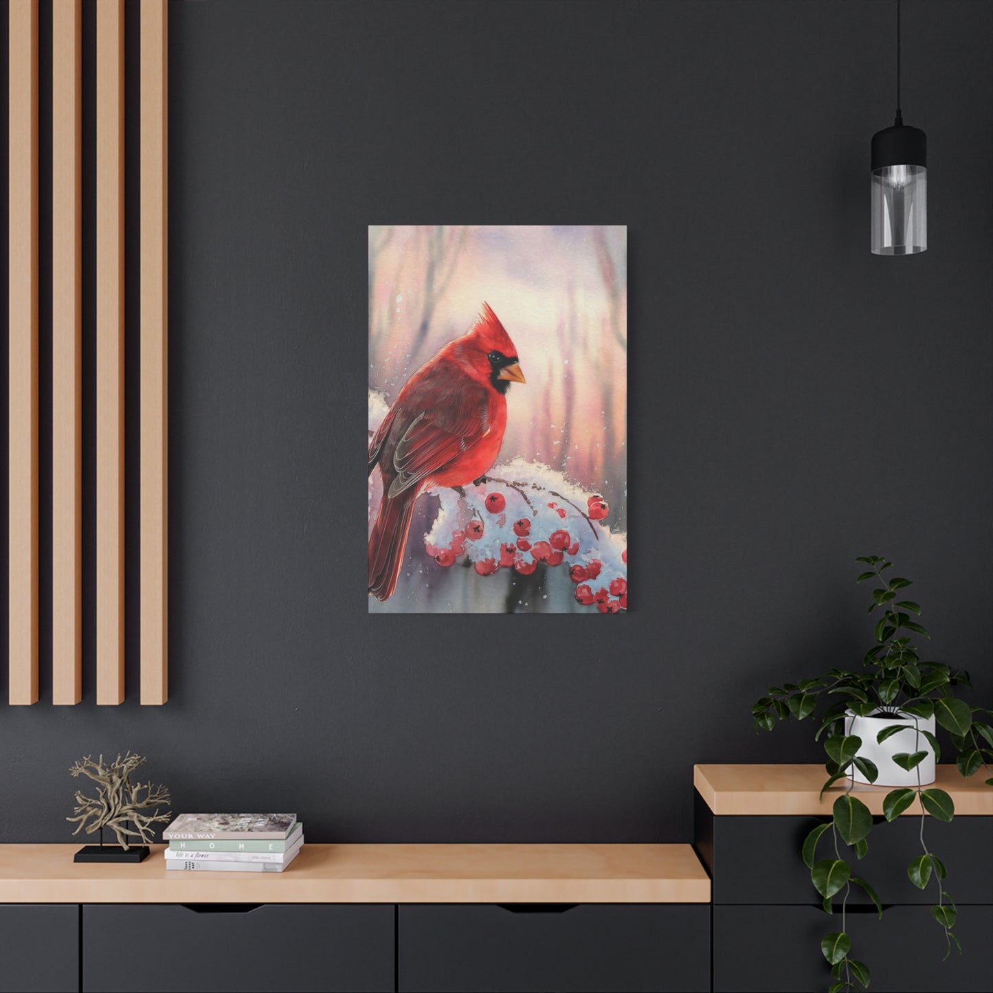 Cardinal Winter Scene Canvas Wall Art