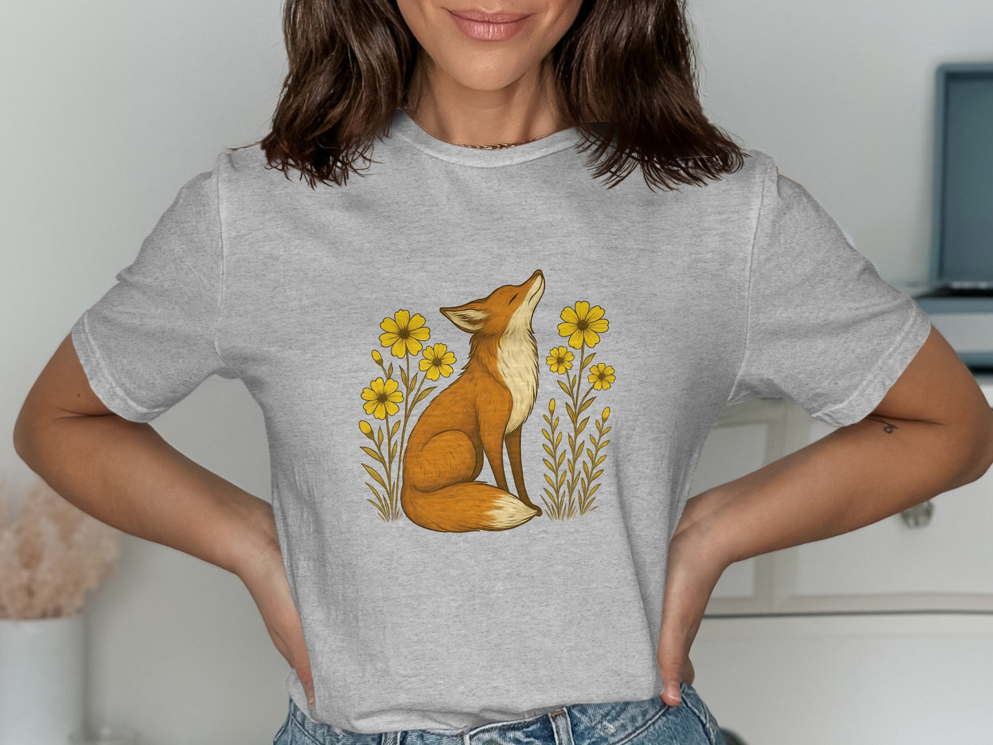 Fox and Yellow Flowers Graphic T-shirt product type