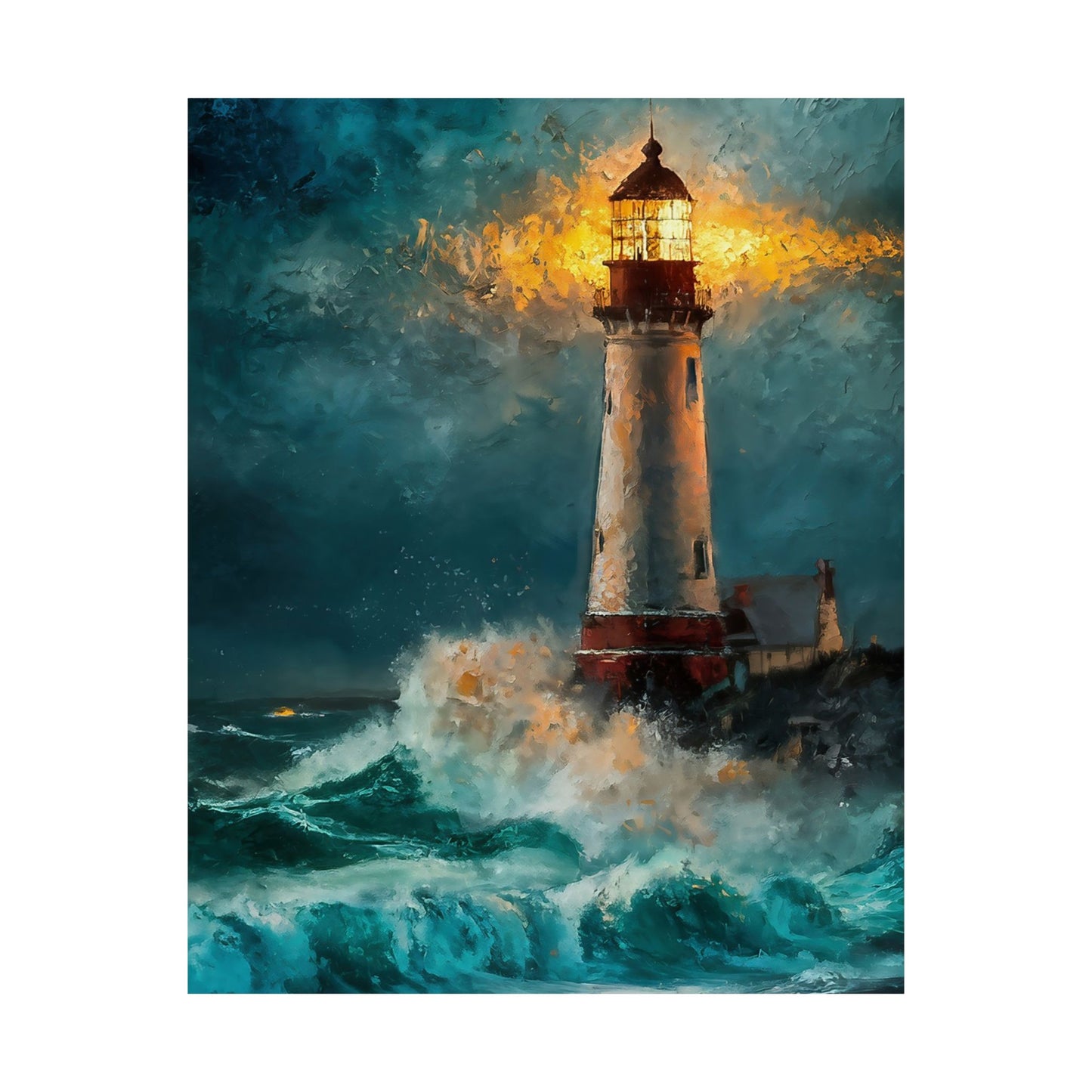 Lighthouse In Stormy Seas Poster