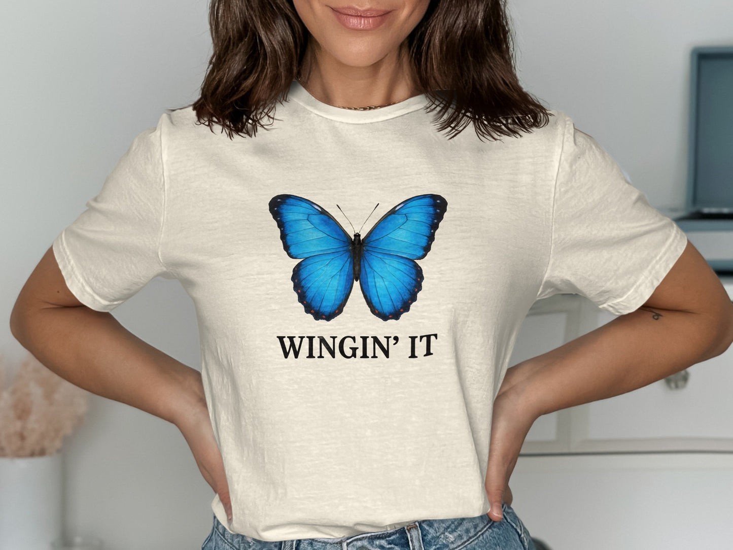 Wingin' It Blue Butterfly Graphic Tee Shirt product type