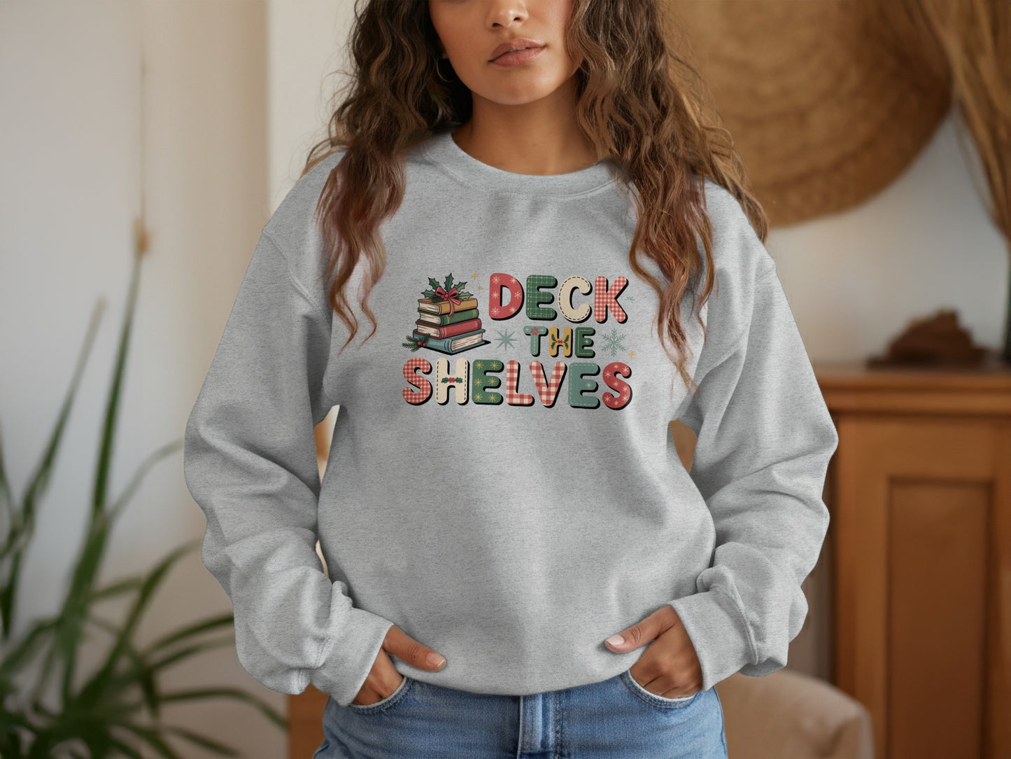 Deck the Shelves Festive Sweatshirt for Holiday Season