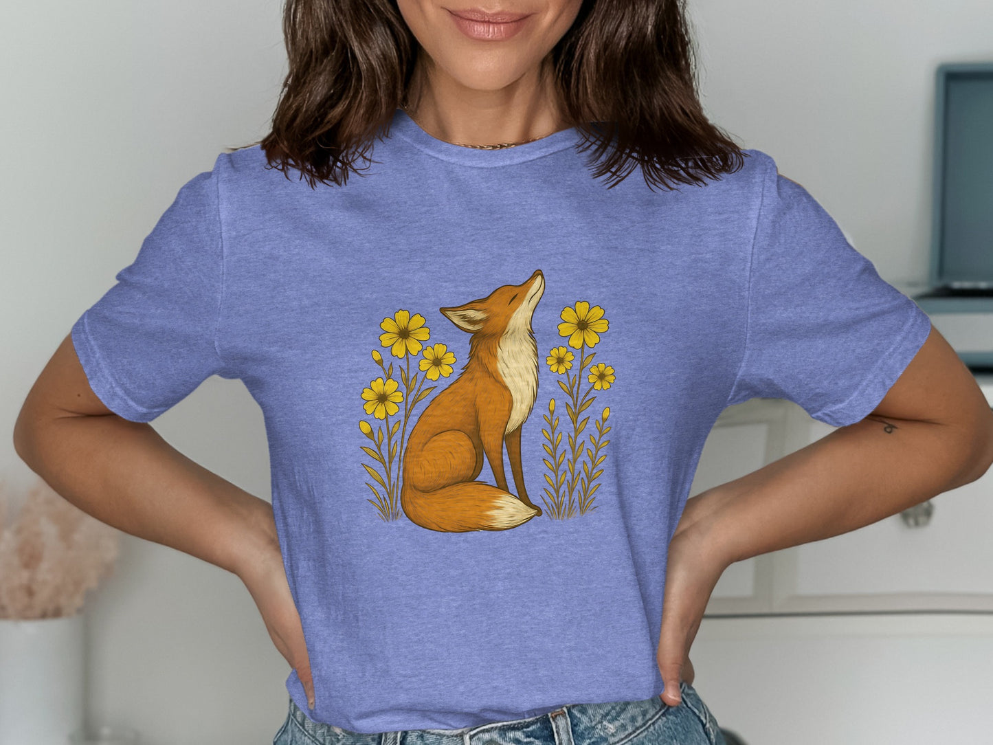Stylish Fox and Floral Design Graphic Tee product