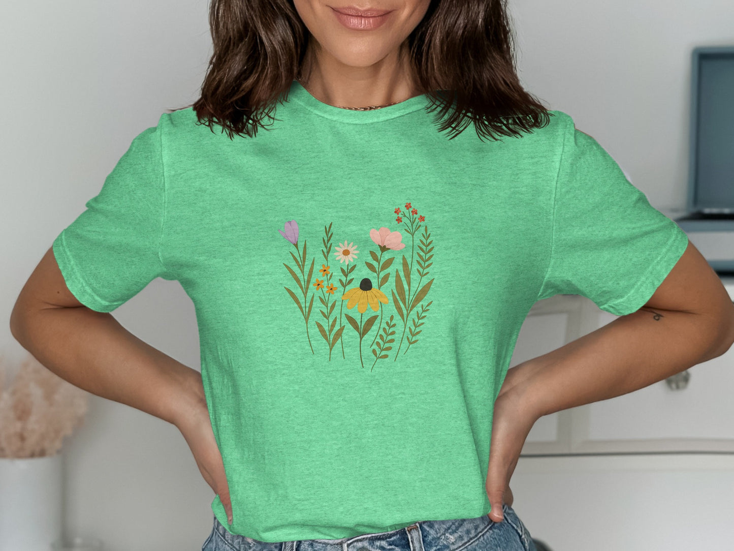 Floral Printed Short Sleeve Green T-shirt product type