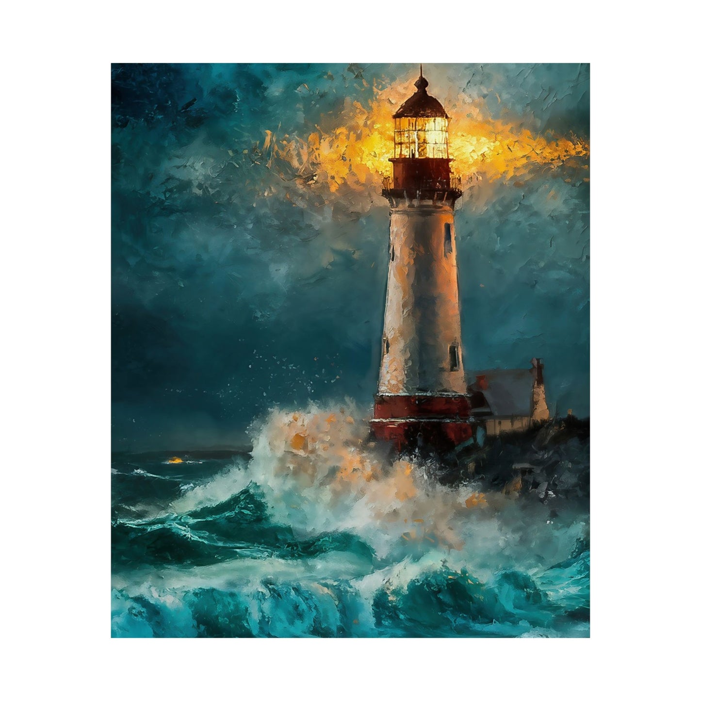 Lighthouse In Stormy Seas Poster