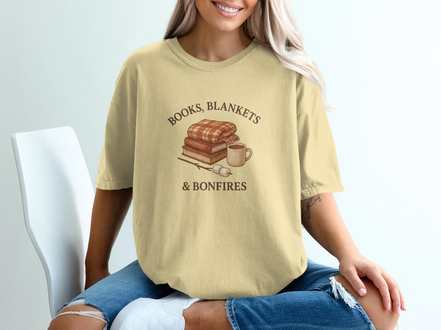 Cozy Books Blankets Bonfires Graphic Tee product