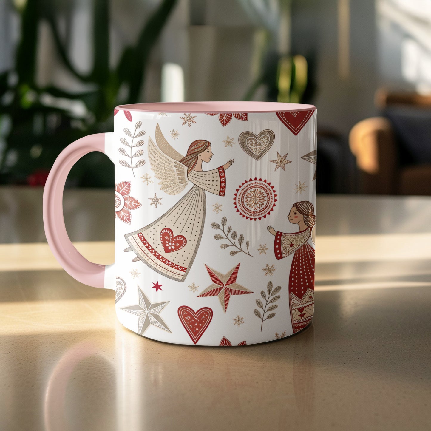 Whimsical Angel and Heart Design Coffee Mug