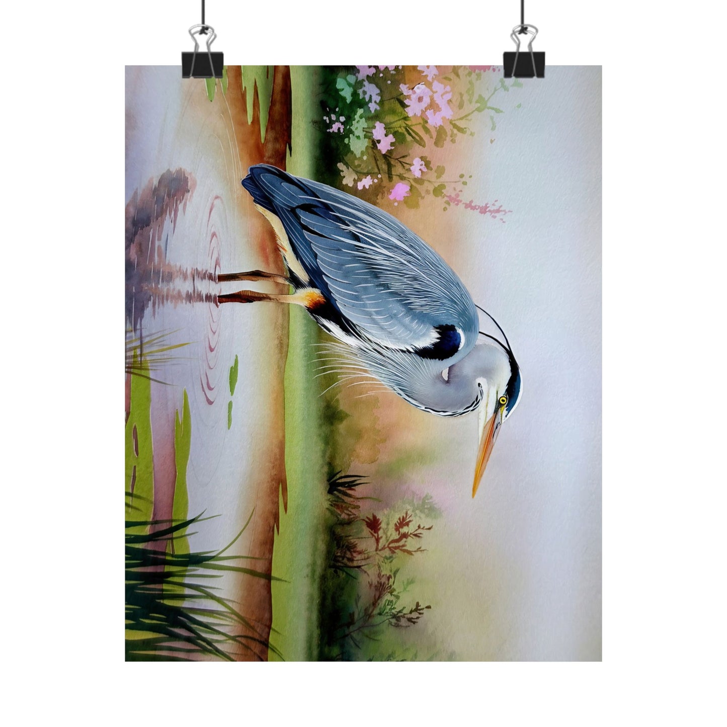 Blue Heron Standing In Water Watercolor Poster
