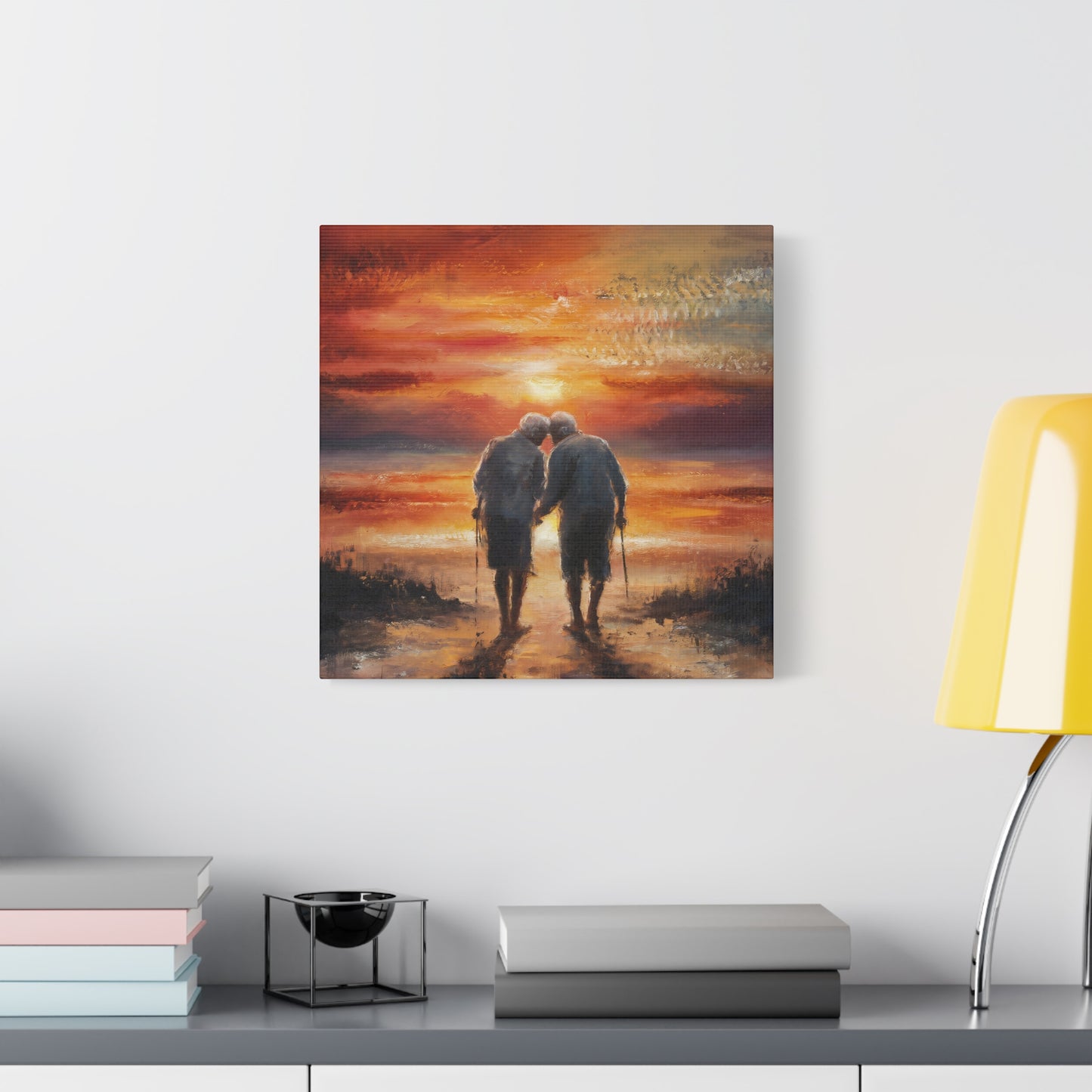Older Couple Sunset Abstract Oil Painting Canvas Wall Art