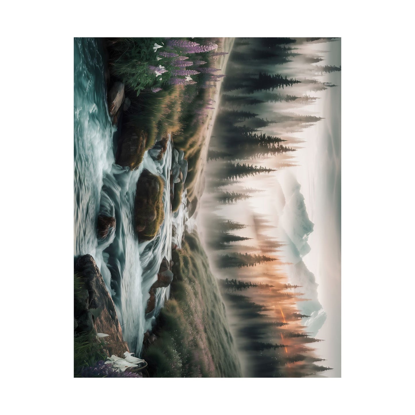 Misty Mountain Stream Watercolor Poster