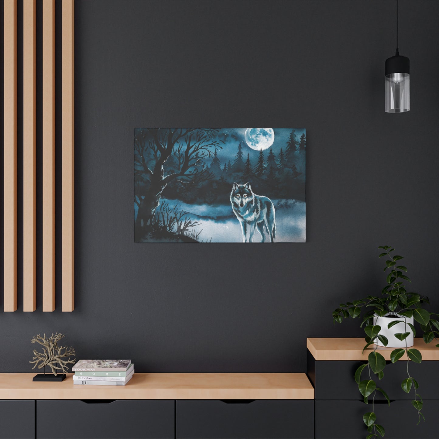 Wolf At Night Canvas Wall Art