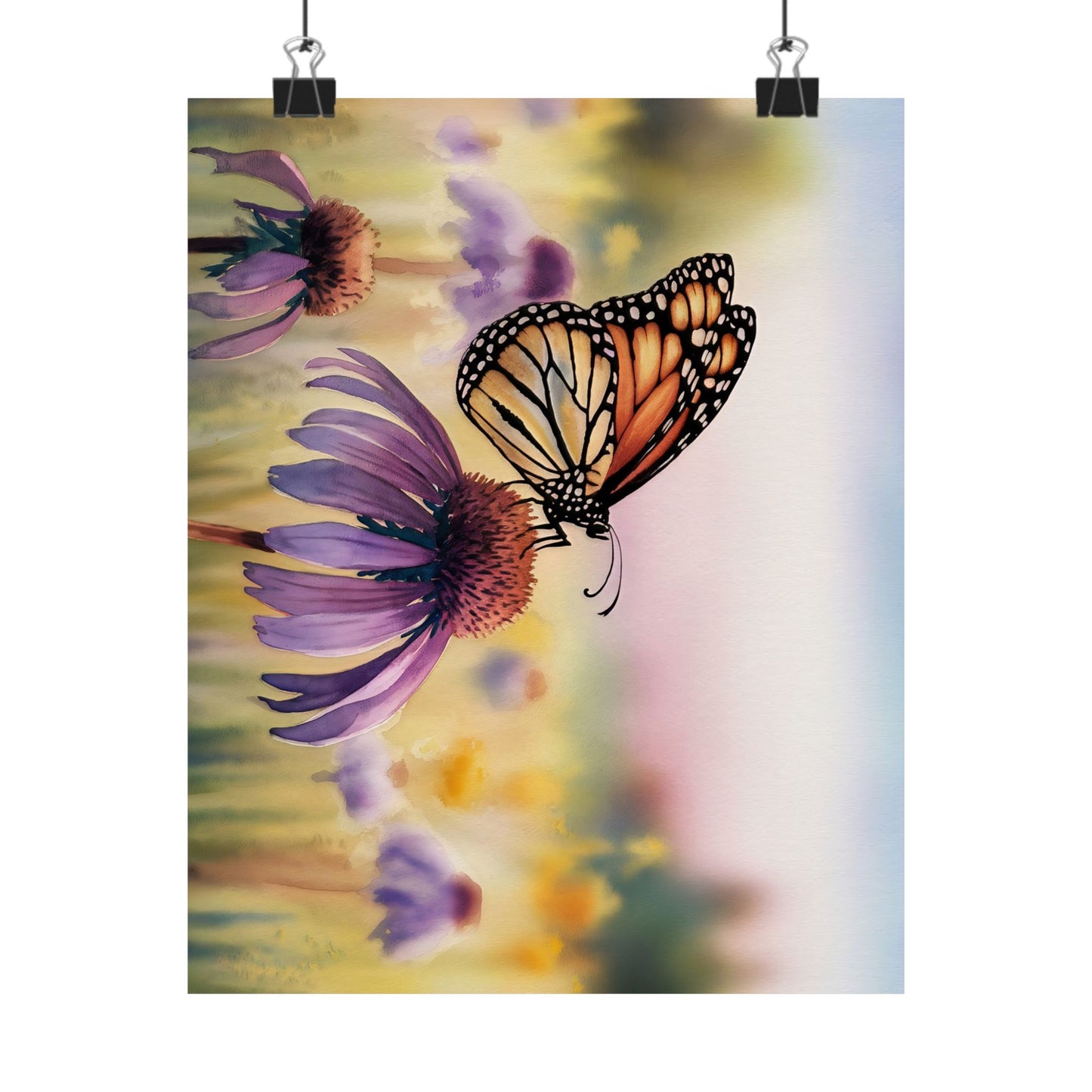 Butterfly On Coneflower Watercolor Poster