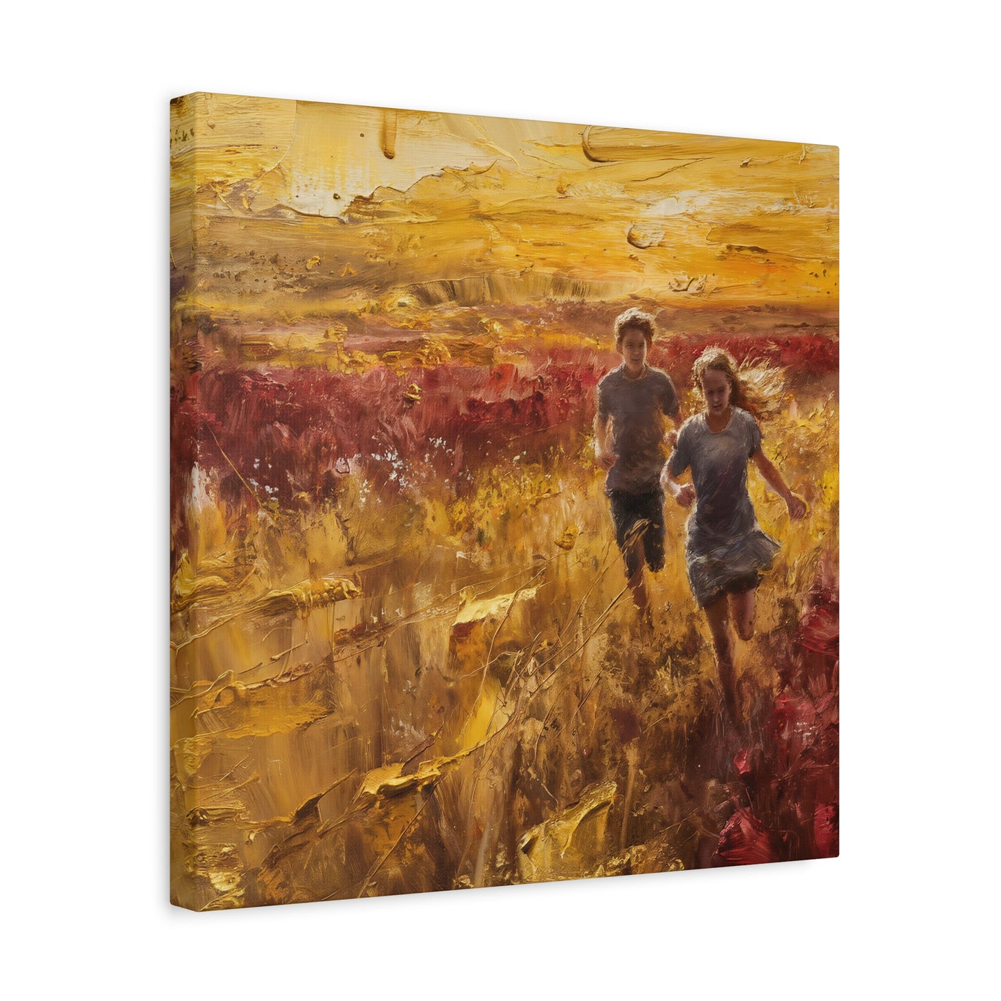Children Running In Field Oil Painting Canvas Wall Art