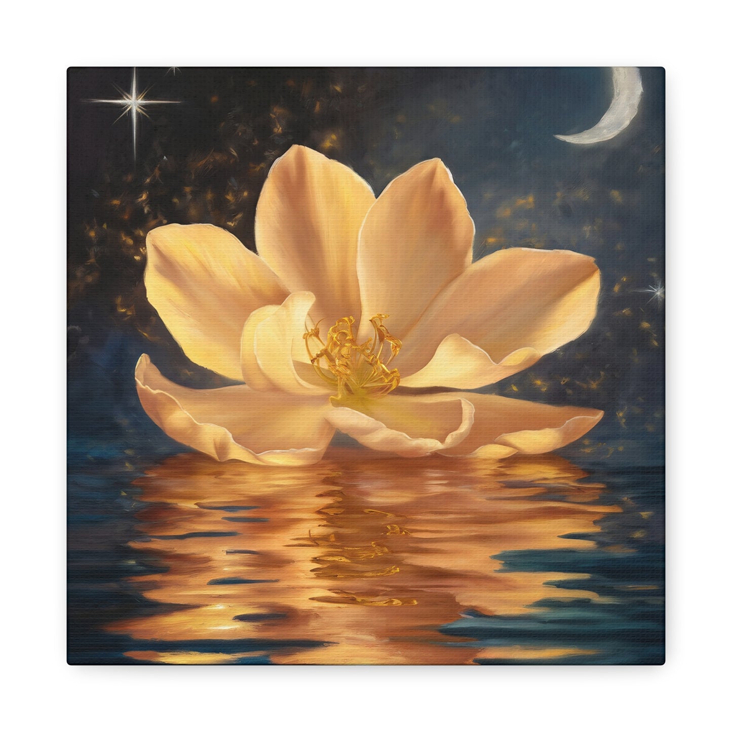 Lotus Flower With Moon Canvas Wall Art