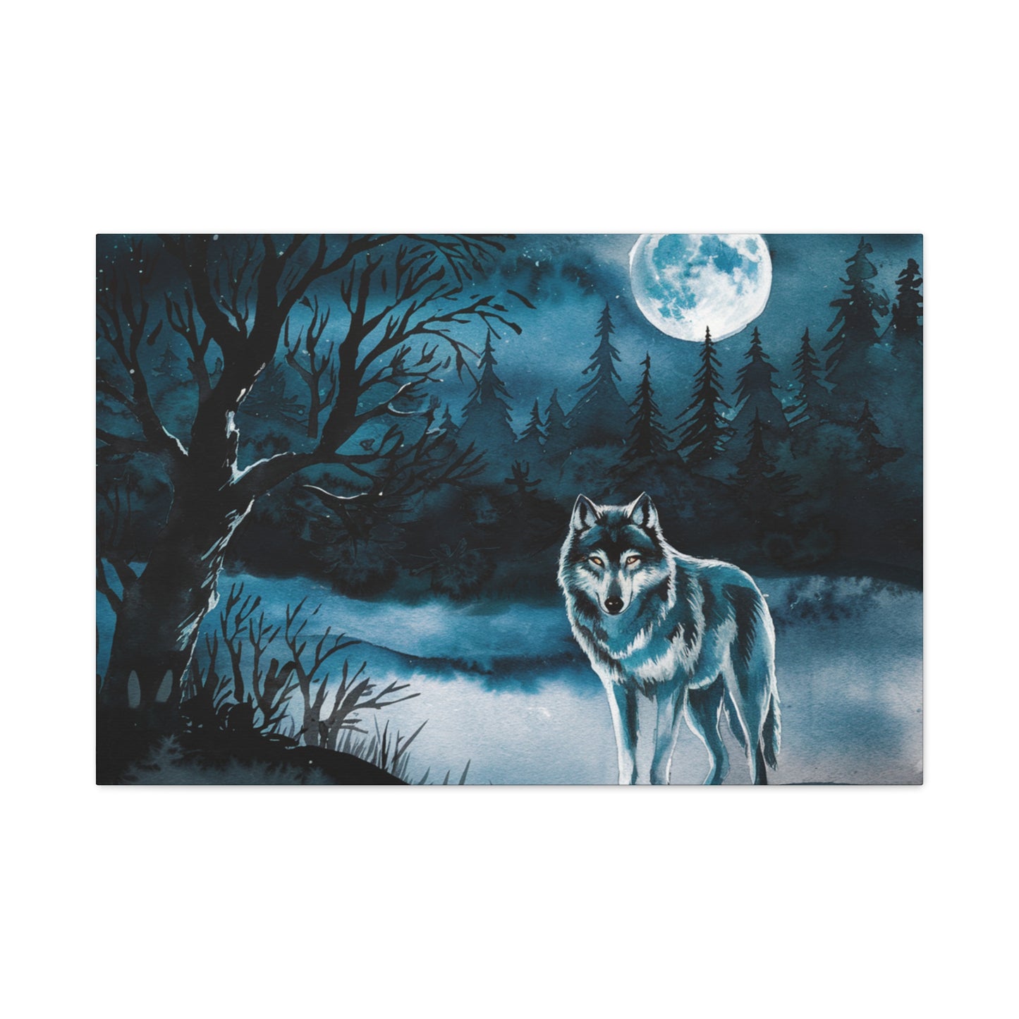 Wolf At Night Canvas Wall Art