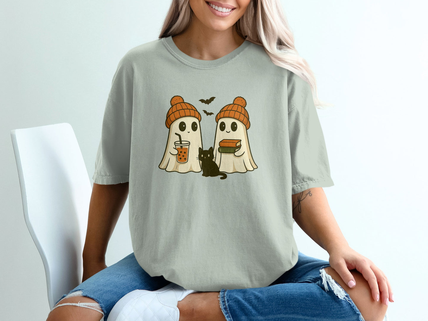 Cute Ghosts with Black Cat Halloween Shirt product type