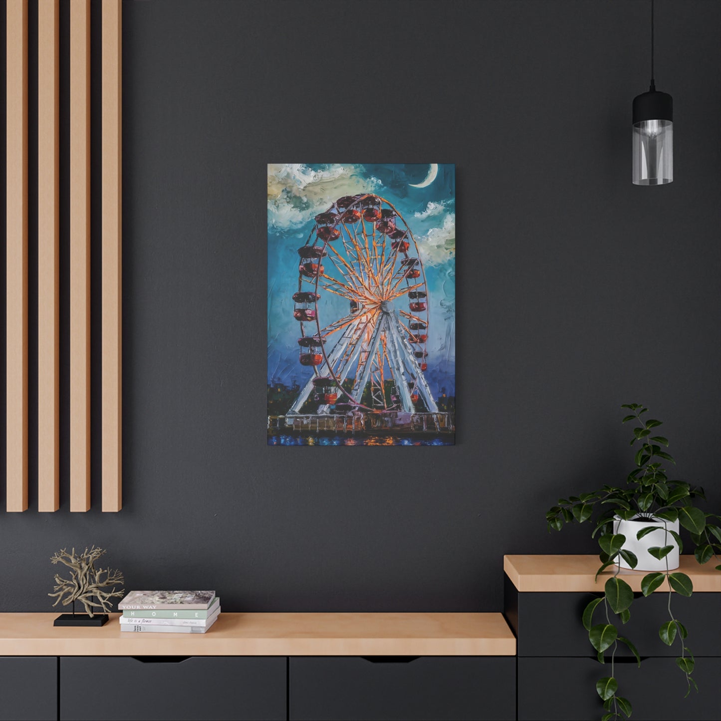 Ferris Wheel At Night Canvas Wall Art