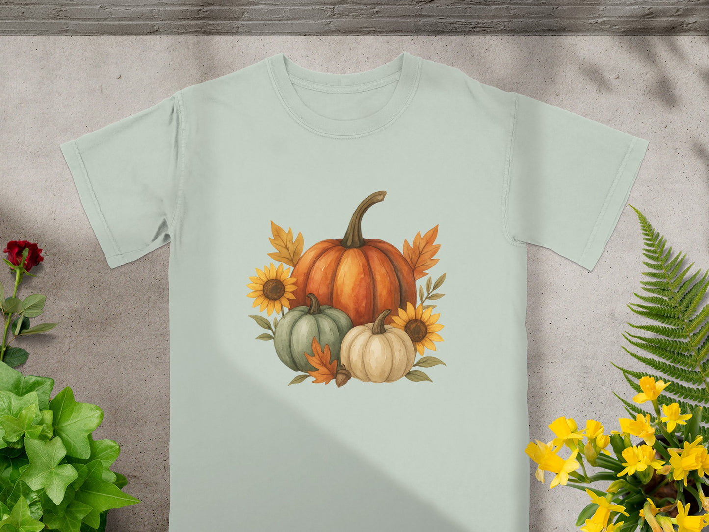 Autumn Harvest Pumpkin Sunflower Leaves T-shirt product