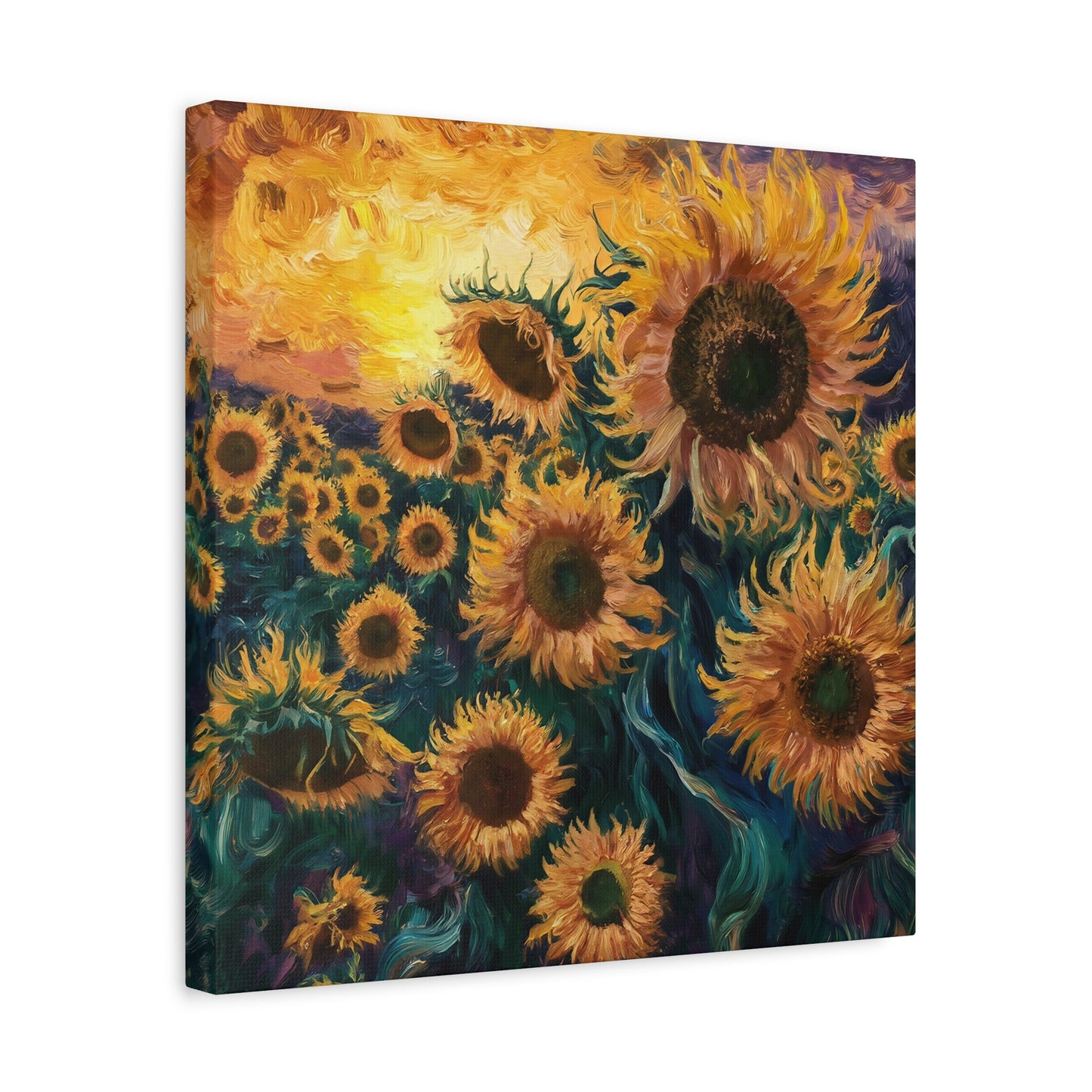 Field Of Sunflowers At Sunrise Canvas Wall Art