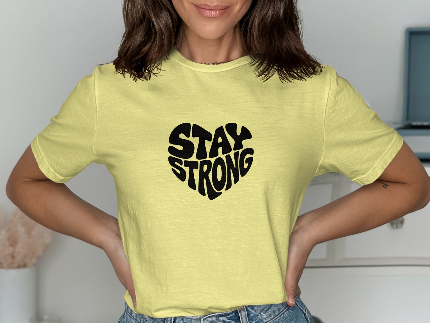 Stay Strong Graphic Yellow T-shirt Casual Fashion product type