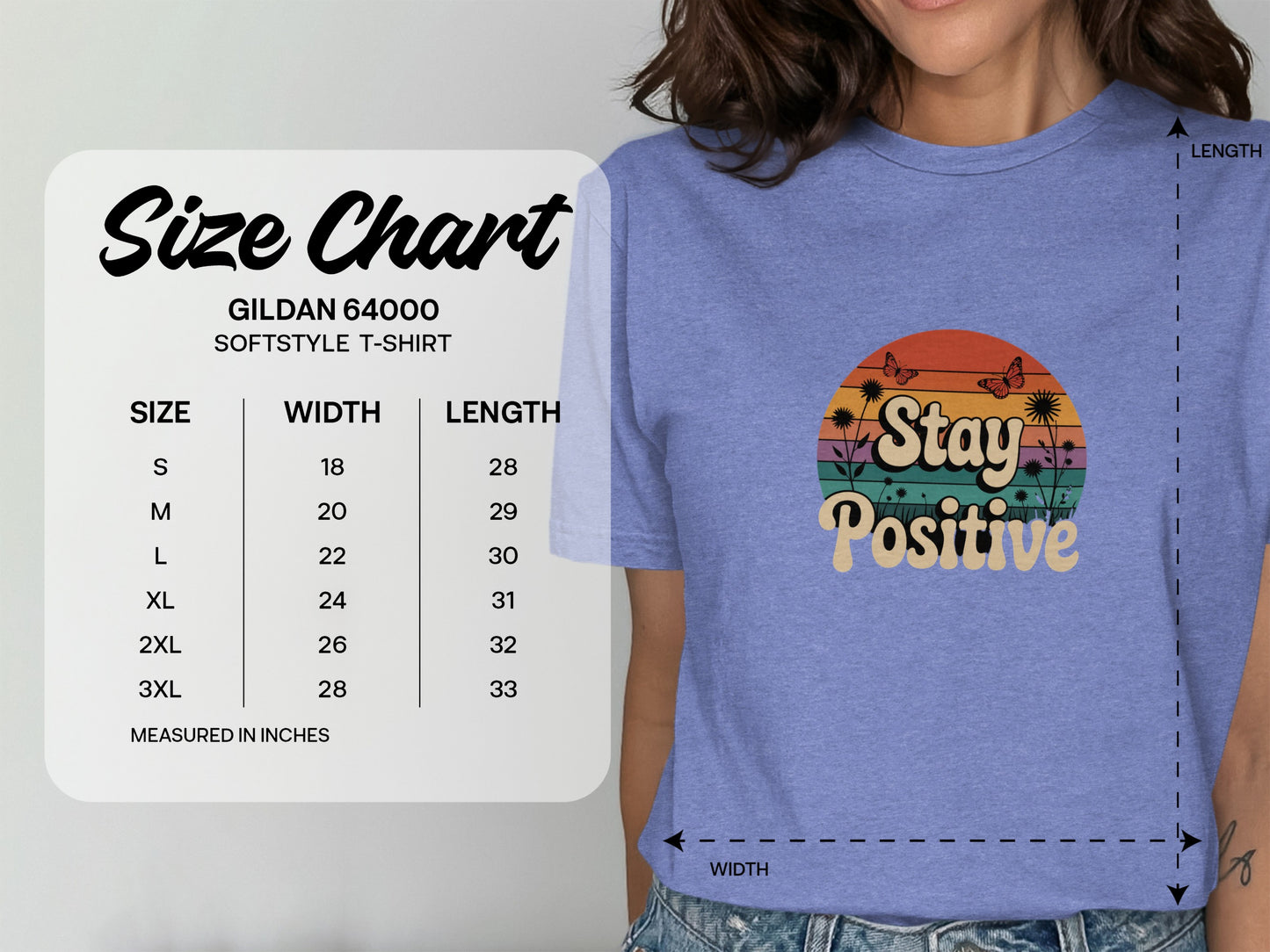 Stay Positive Graphic Tee Size Chart T-Shirt Product