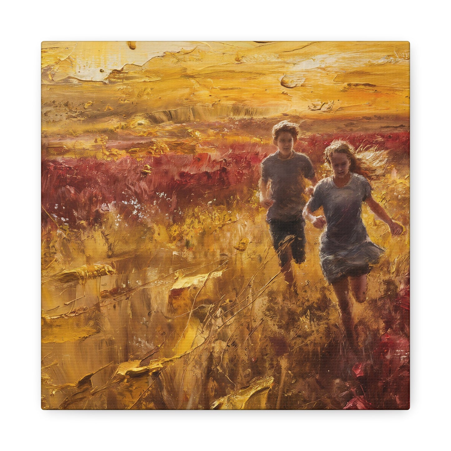 Children Running In Field Oil Painting Canvas Wall Art