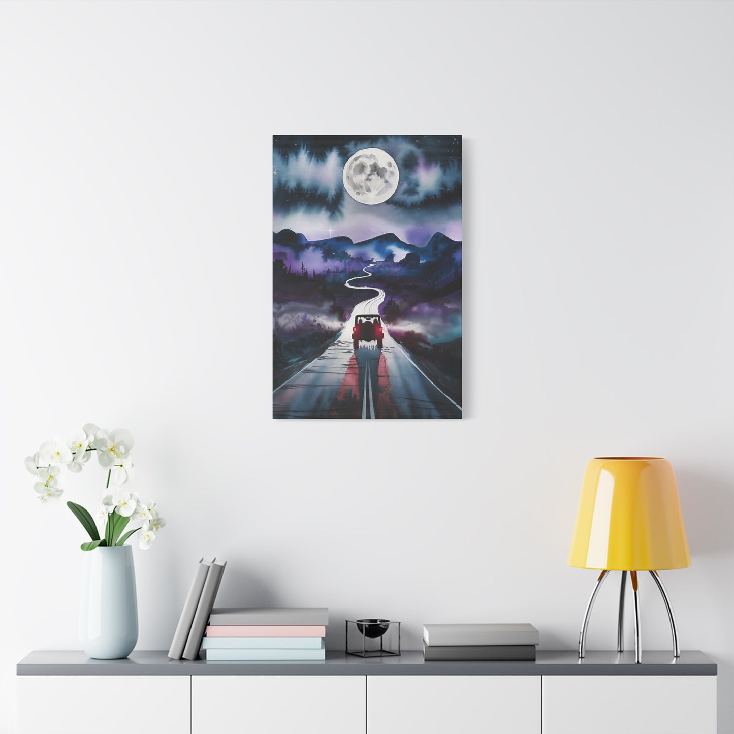 Jeep Driving At Night Canvas Wall Art