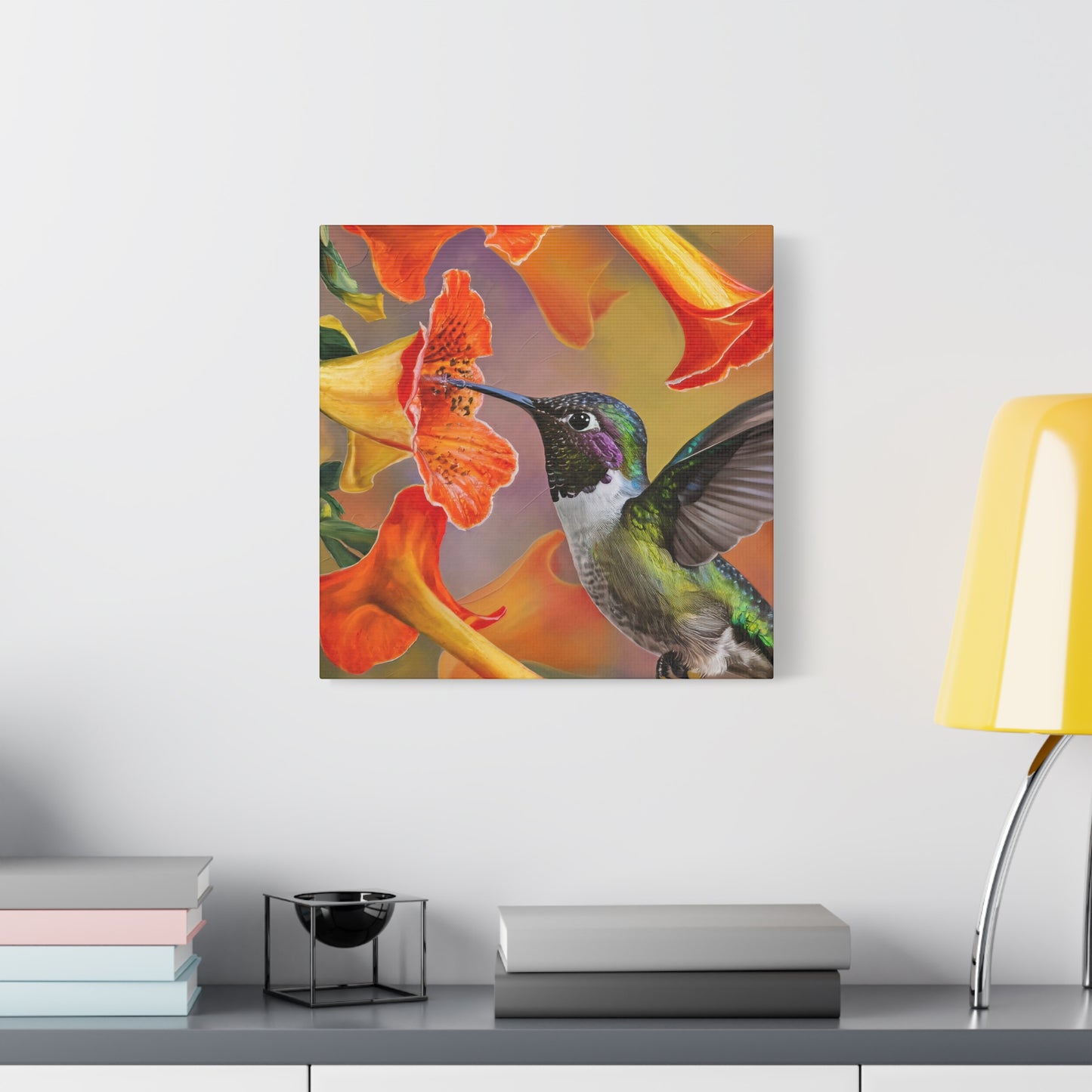 Hummingbird With Flowers Canvas Wall Art