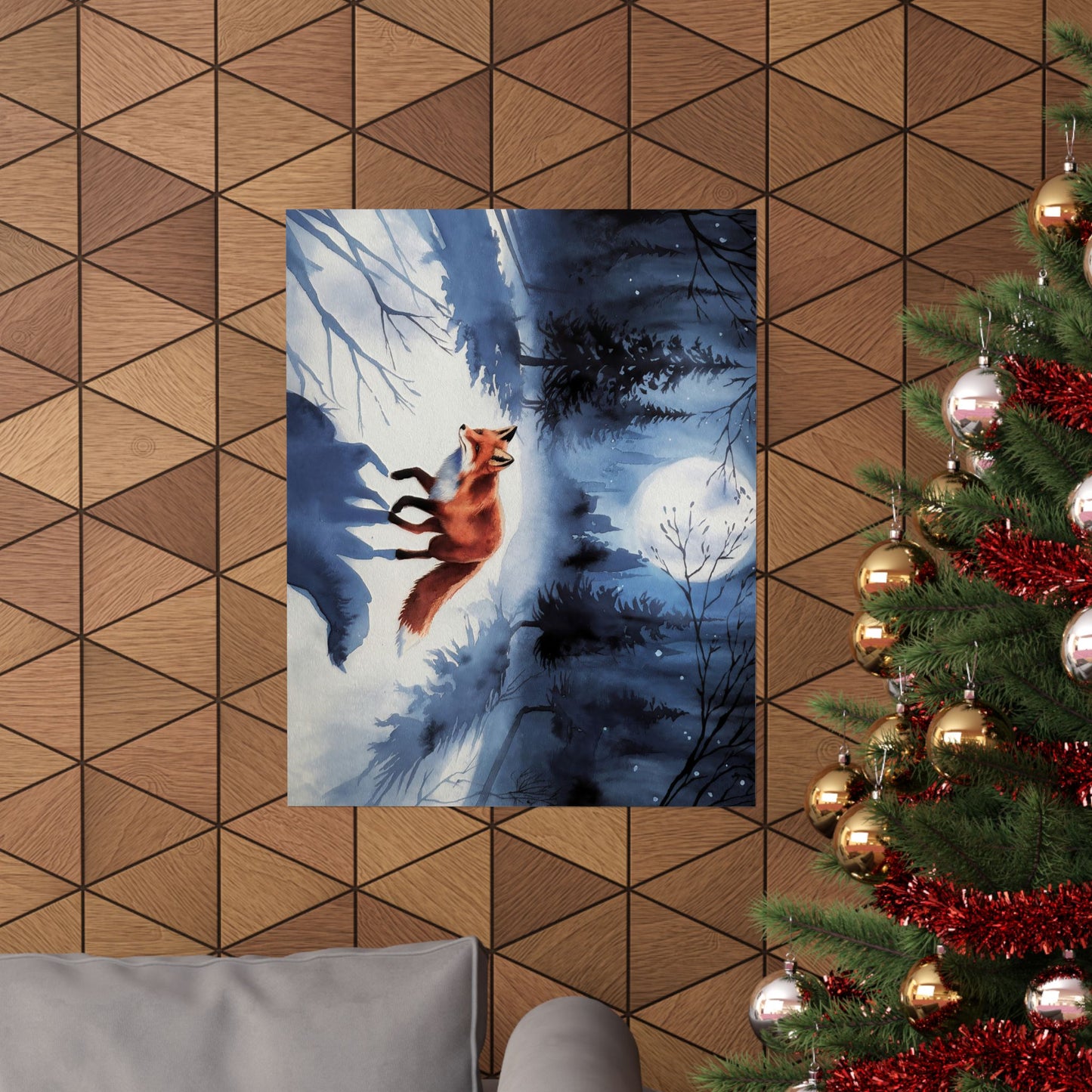 Fox Winter Night Watercolor Poster