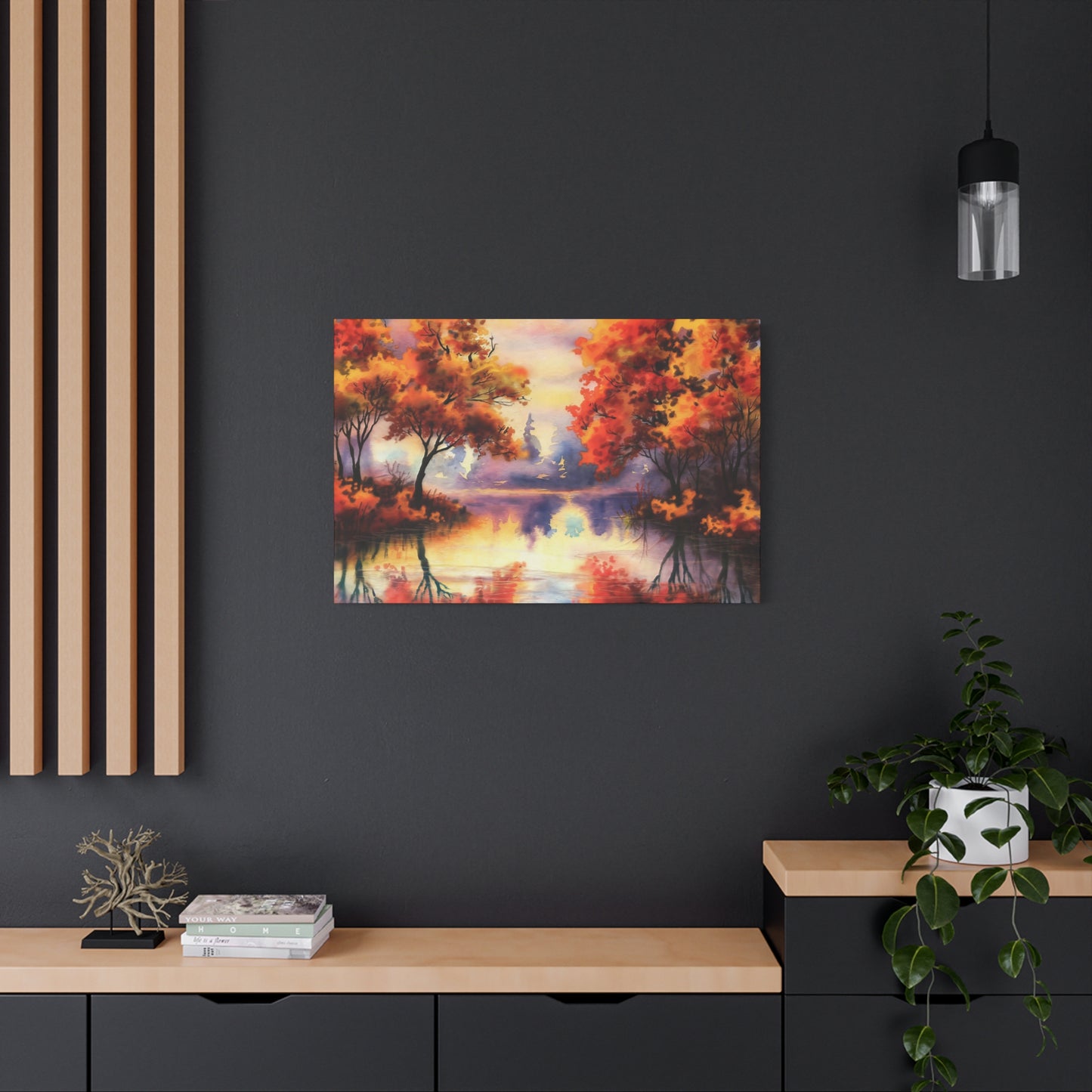 Fall Pond Watercolor Canvas Wall Art