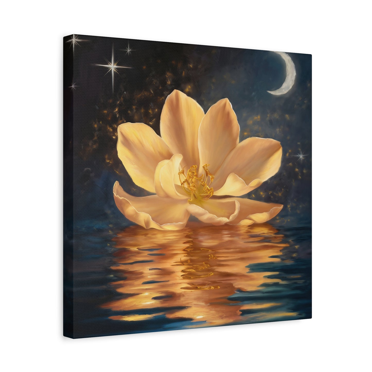 Lotus Flower With Moon Canvas Wall Art