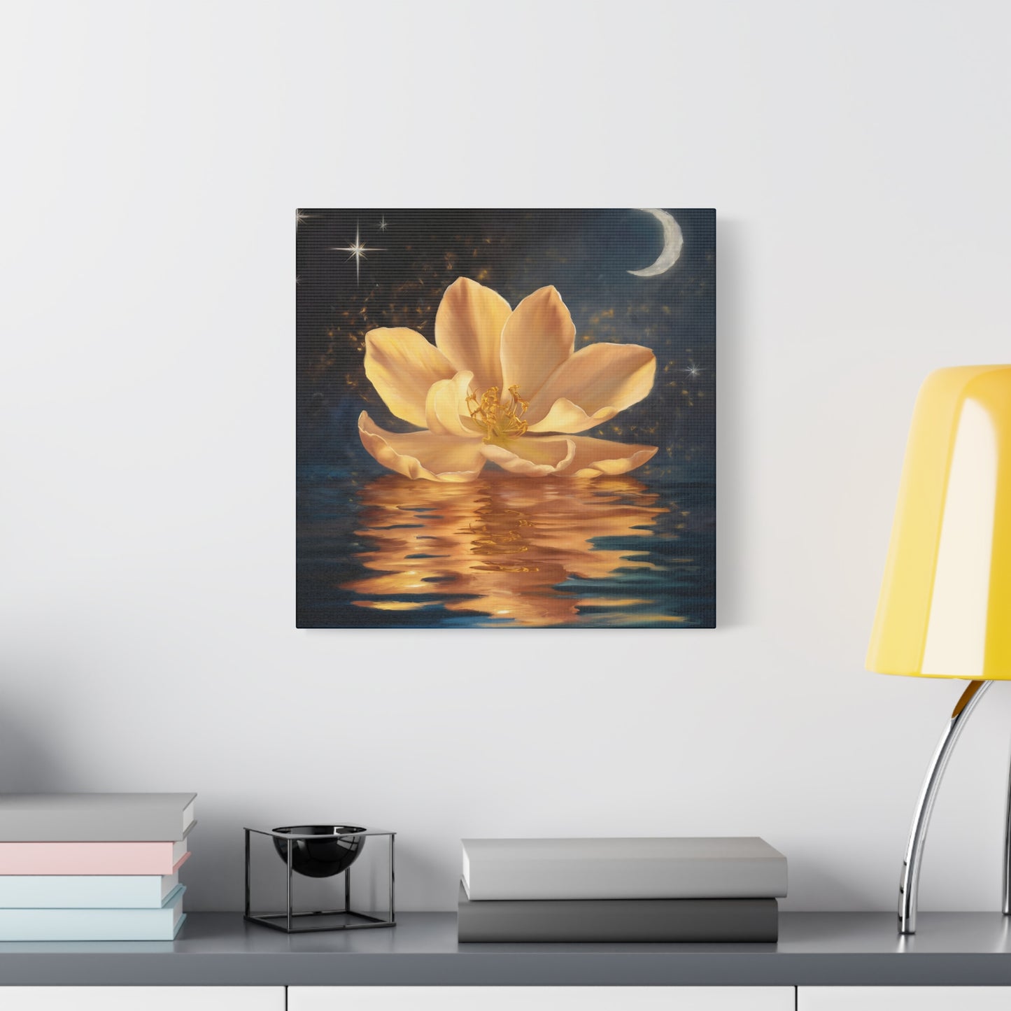 Lotus Flower With Moon Canvas Wall Art