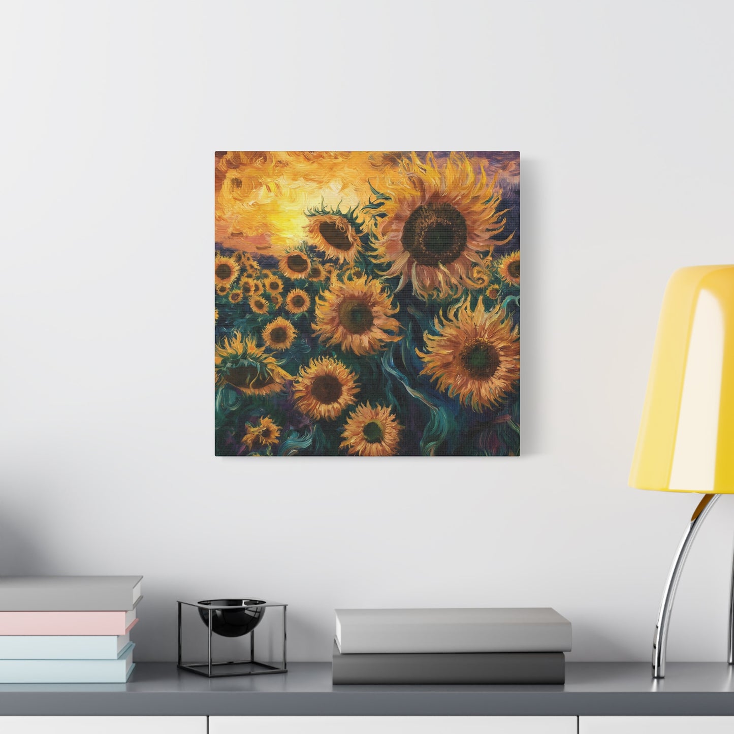 Field Of Sunflowers At Sunrise Canvas Wall Art