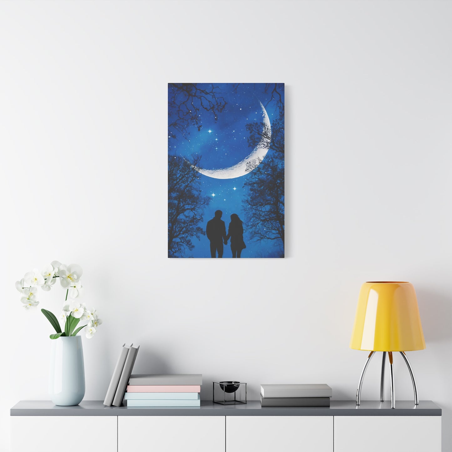 Couple Under The Moon Canvas Wall Art