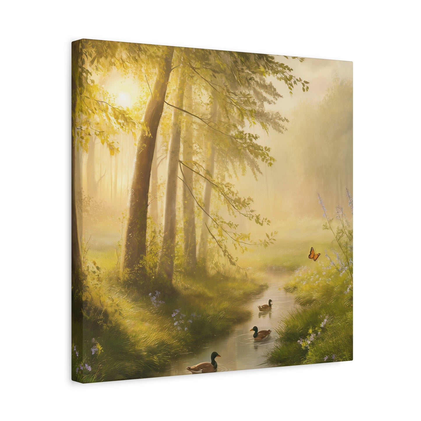 Dreamy Woodland Forest With Ducks Canvas Wall Art