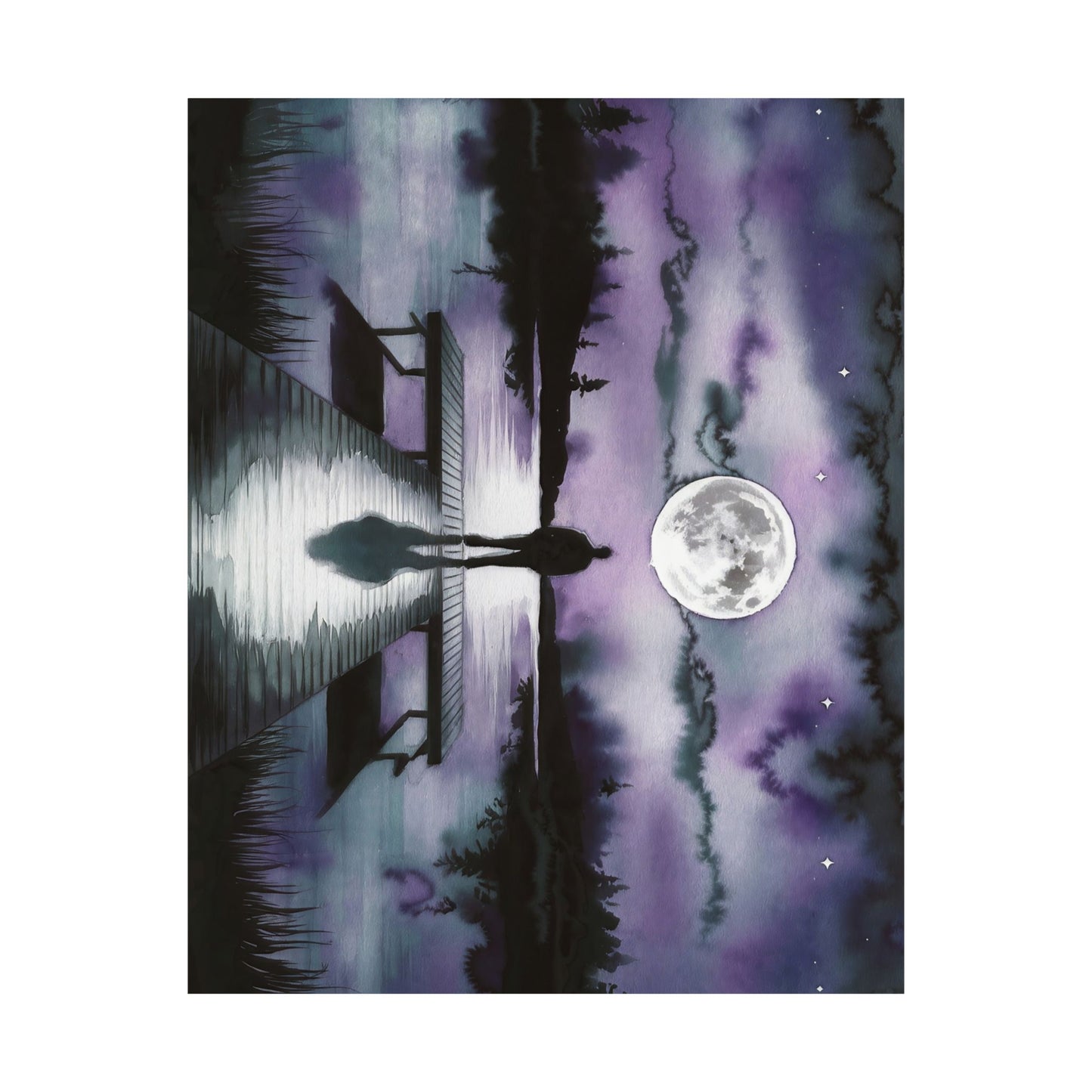 Man Looking At Moon Over A Lake Watercolor Poster