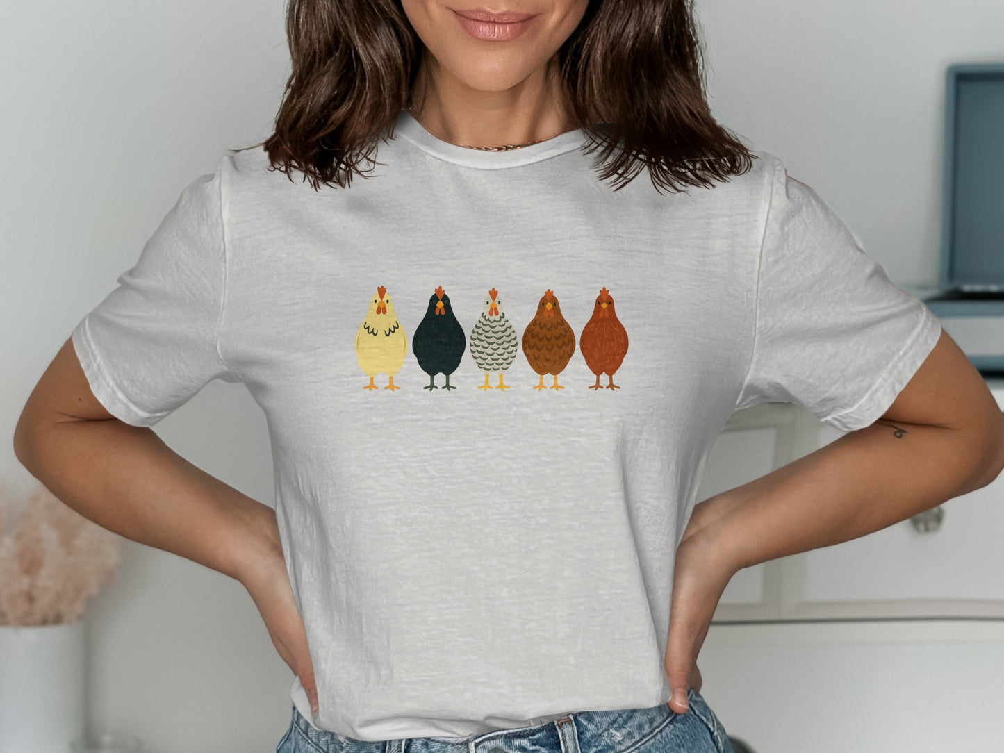Five Colorful Chicken Design on T Shirt product
