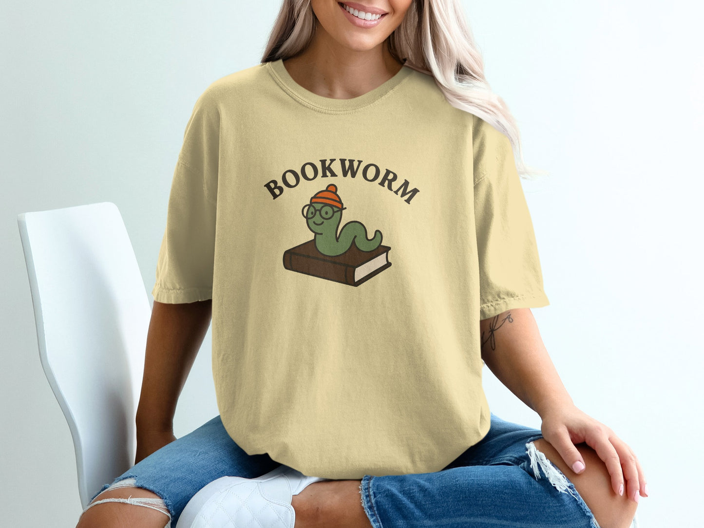 Bookworm Graphic Tee with Cute Worm Design product