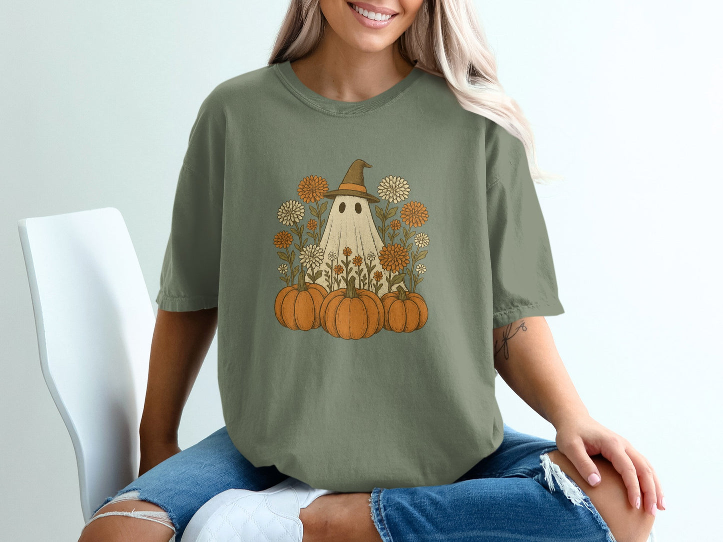 Halloween Ghost Among Pumpkins Graphic T-Shirt product
