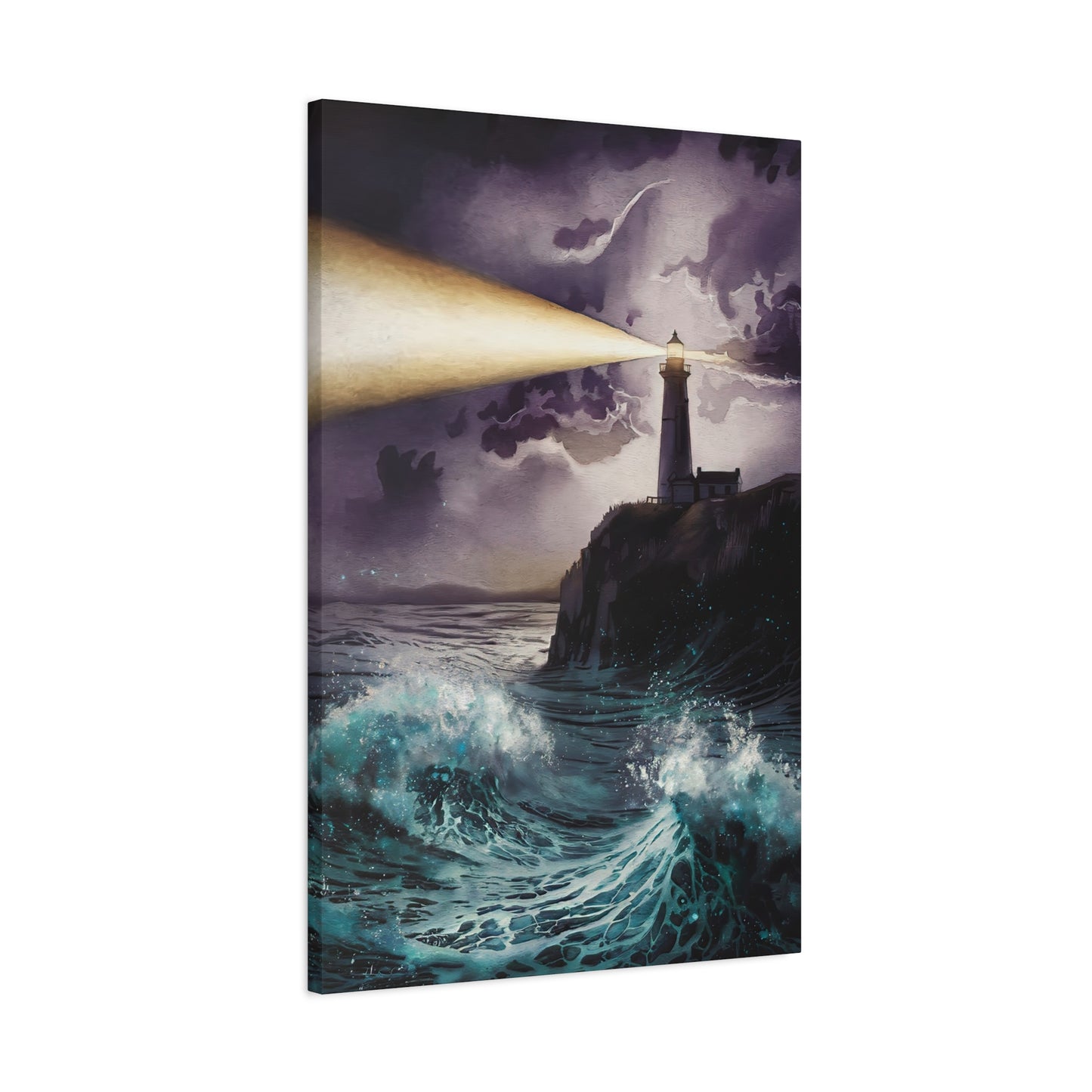 Lighthouse At Night Canvas Wall Art