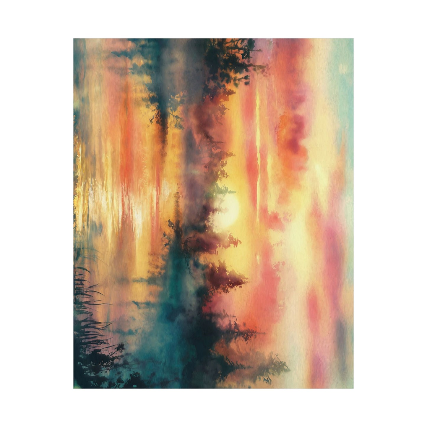 Dreamy Woodland Pond Sunset Poster
