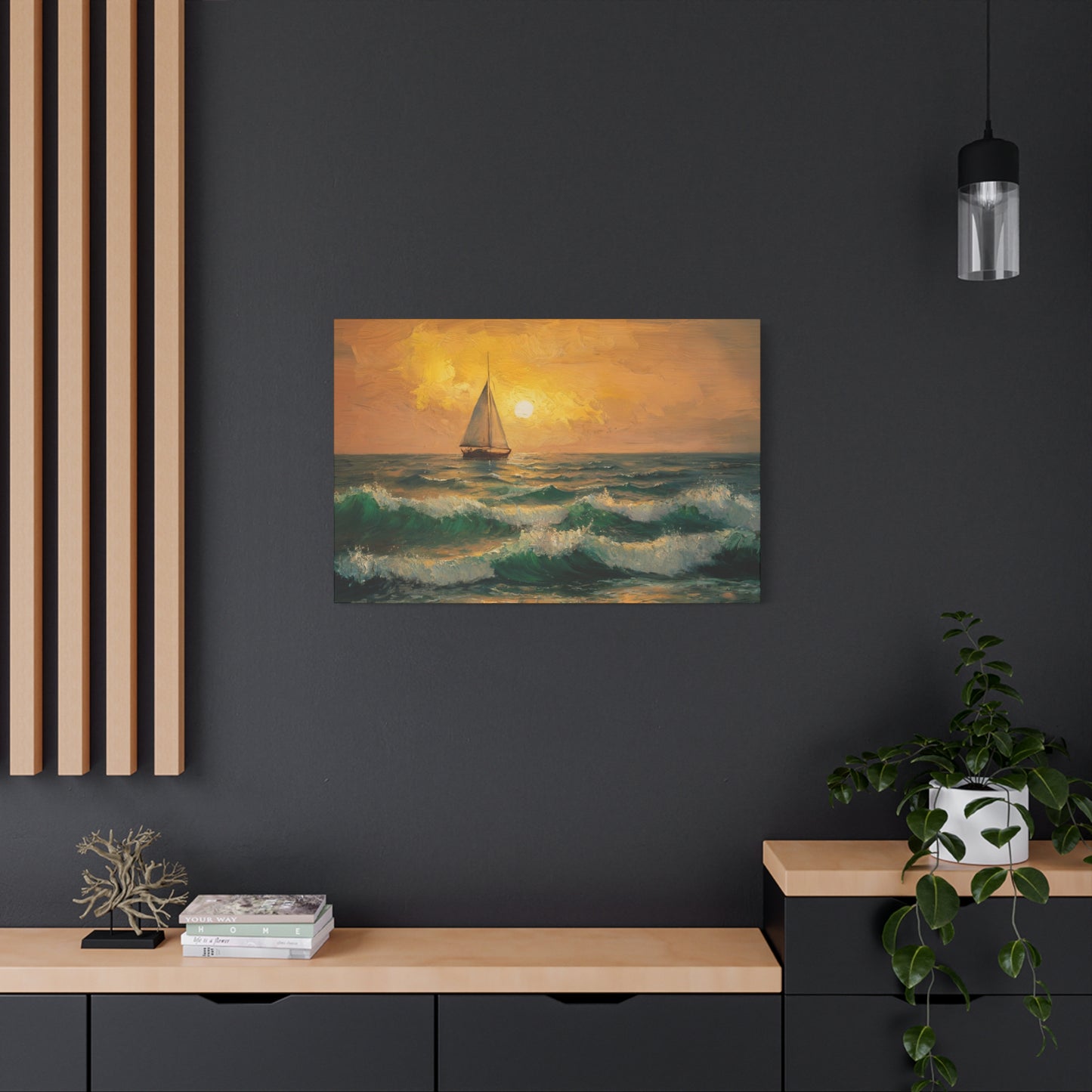 Sail Boat At Sunset Watercolor Canvas Wall Art