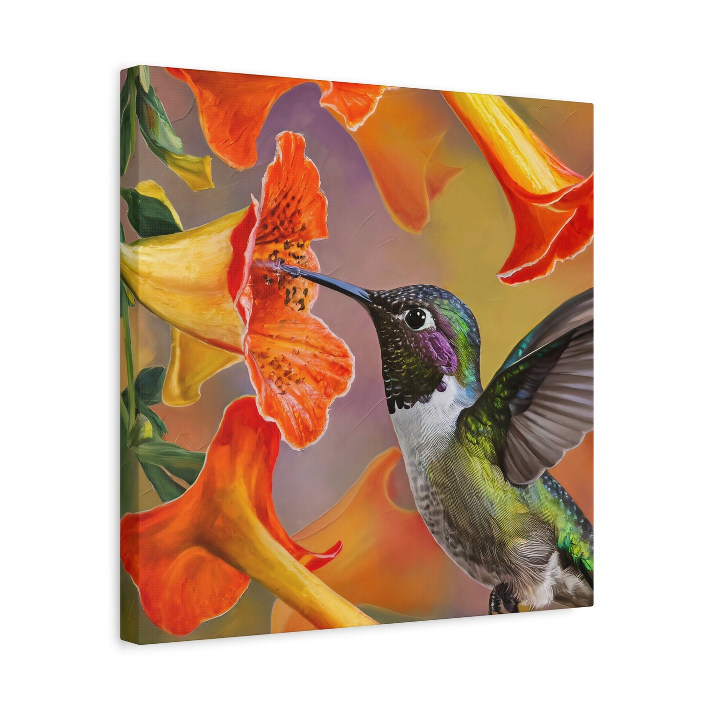 Hummingbird With Flowers Canvas Wall Art