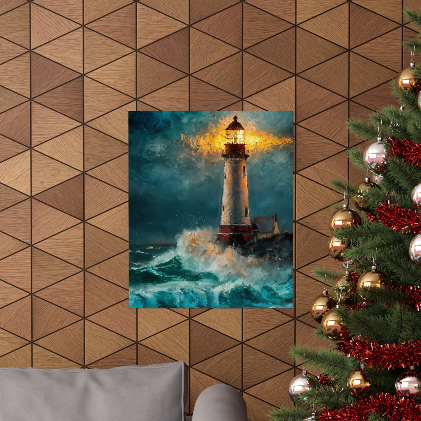 Lighthouse In Stormy Seas Poster