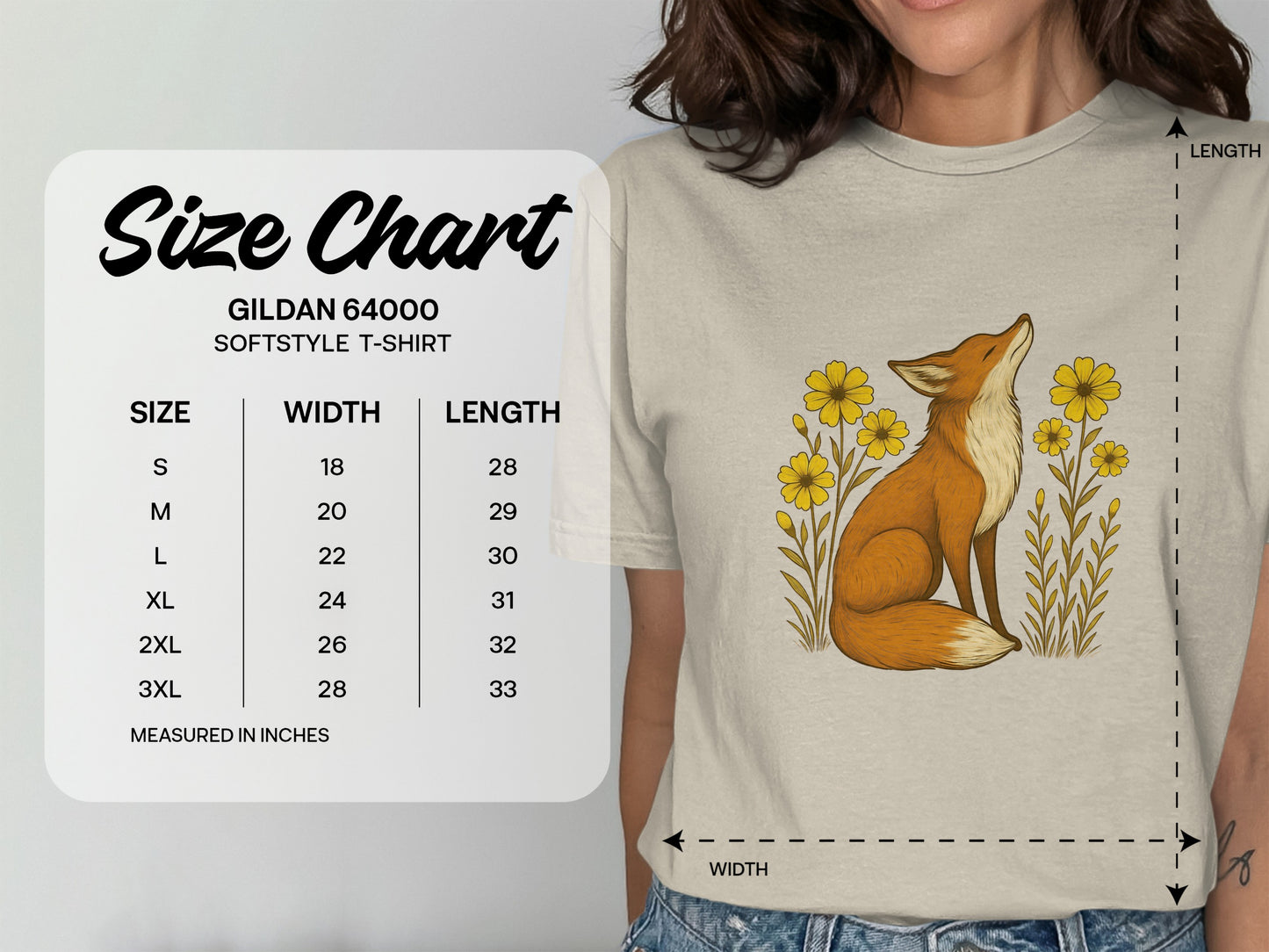Fox Illustration With Yellow Flowers T-shirt product