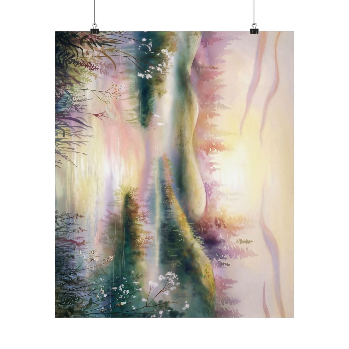 Mountain Lake Sunrise Watercolor Poster